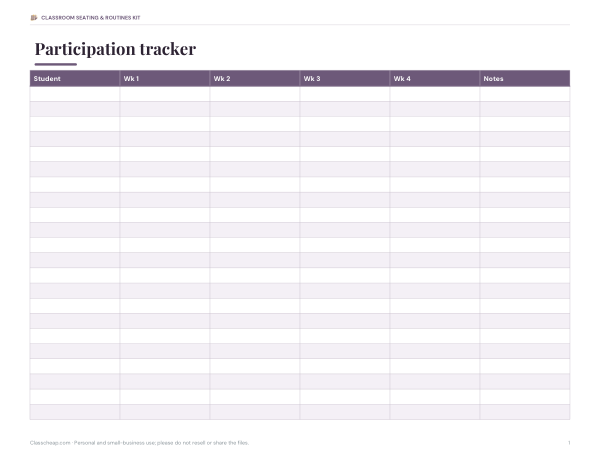 Preview of Printable Participation Tracker